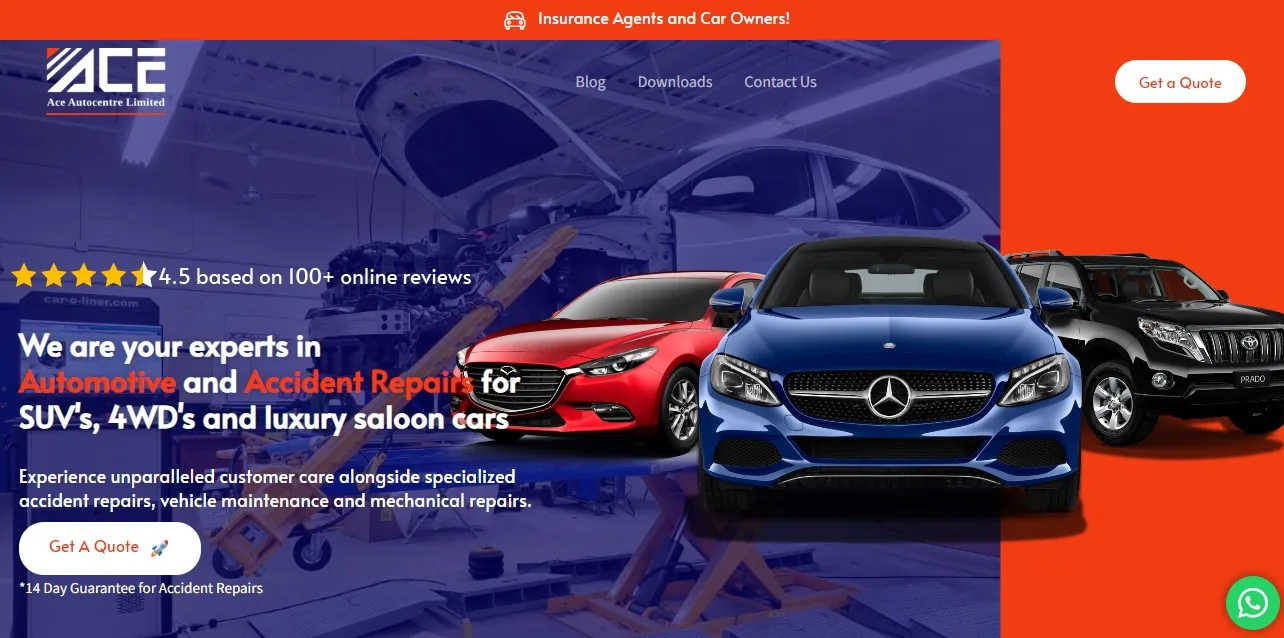 Ace Autocentre website — accident repair homepage