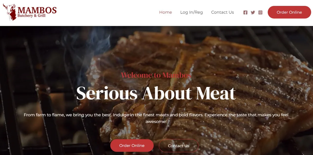 Mambos Butchery & Grill website — online ordering homepage