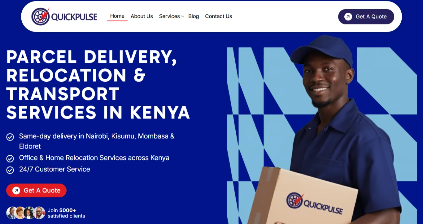 Quickpulse website — parcel delivery and relocation homepage