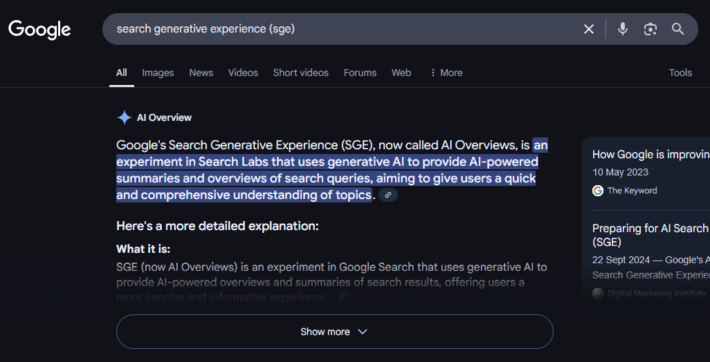 Google AI Overview | Generative AI and SEO