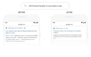 Google search before and after BERT comparison